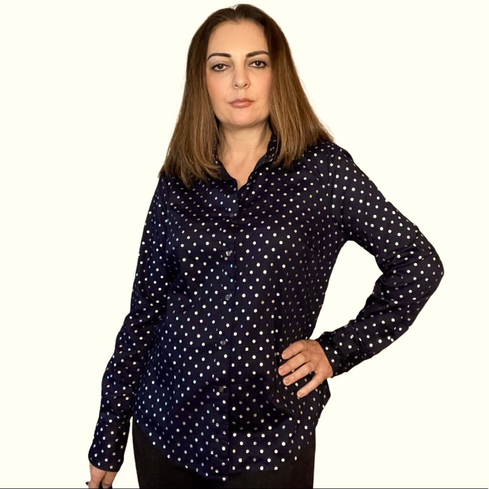 J. Crew Navy Silver Polka Dot Button Down Shirt 12